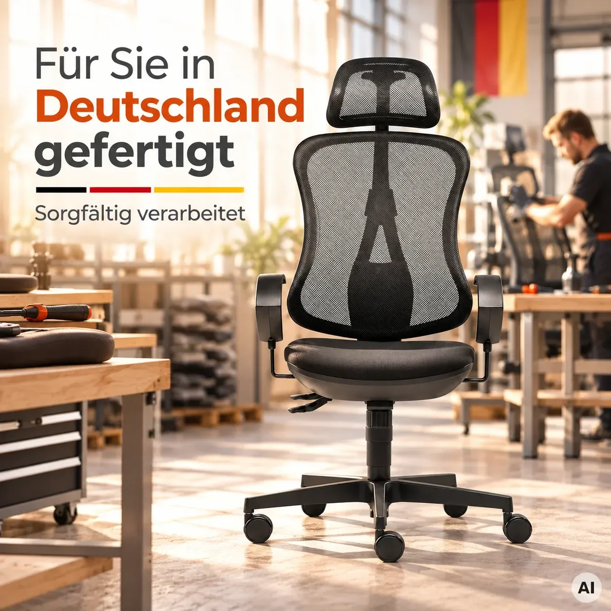 Flash Net L mit Kopfstütze - Bürostuhl mit Netzrücken